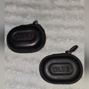 GRDE Black Hard Carrying Case For Ear Buds LOT of 2 Cases w/ Accessories